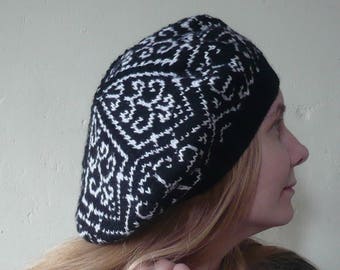 Tam Hat Beret Ladies, Women, Teens, hand Knitted Wool Blend