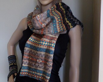 Bufanda/capuchón Fair Isle tejido a mano para mujer, para adolescentes, unisex, tejido a mano, mezcla de lana, talla única