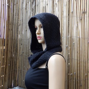 Loop Scarf with Hood Neck Warmer Hand Knitted Women Teens Wool Blend One Size