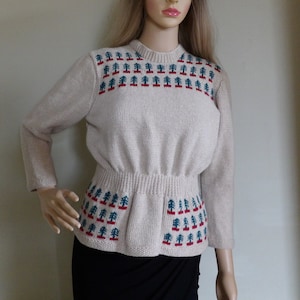 Mountain Maid Fair Isle Pullover Top Pullover Damen Damen Größe S/M Handgestrickt Schurwolle Mix