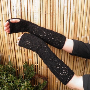 Fingerless Mid-length Mittens Gloves for Ladies/ Girls/ Women Lacy Hand Knitted Wool Blend