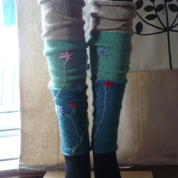 Over-the-Knee Leg Warmers Embroidered Warm Hand Knitted Ladies / Girls / Women Wool Blend