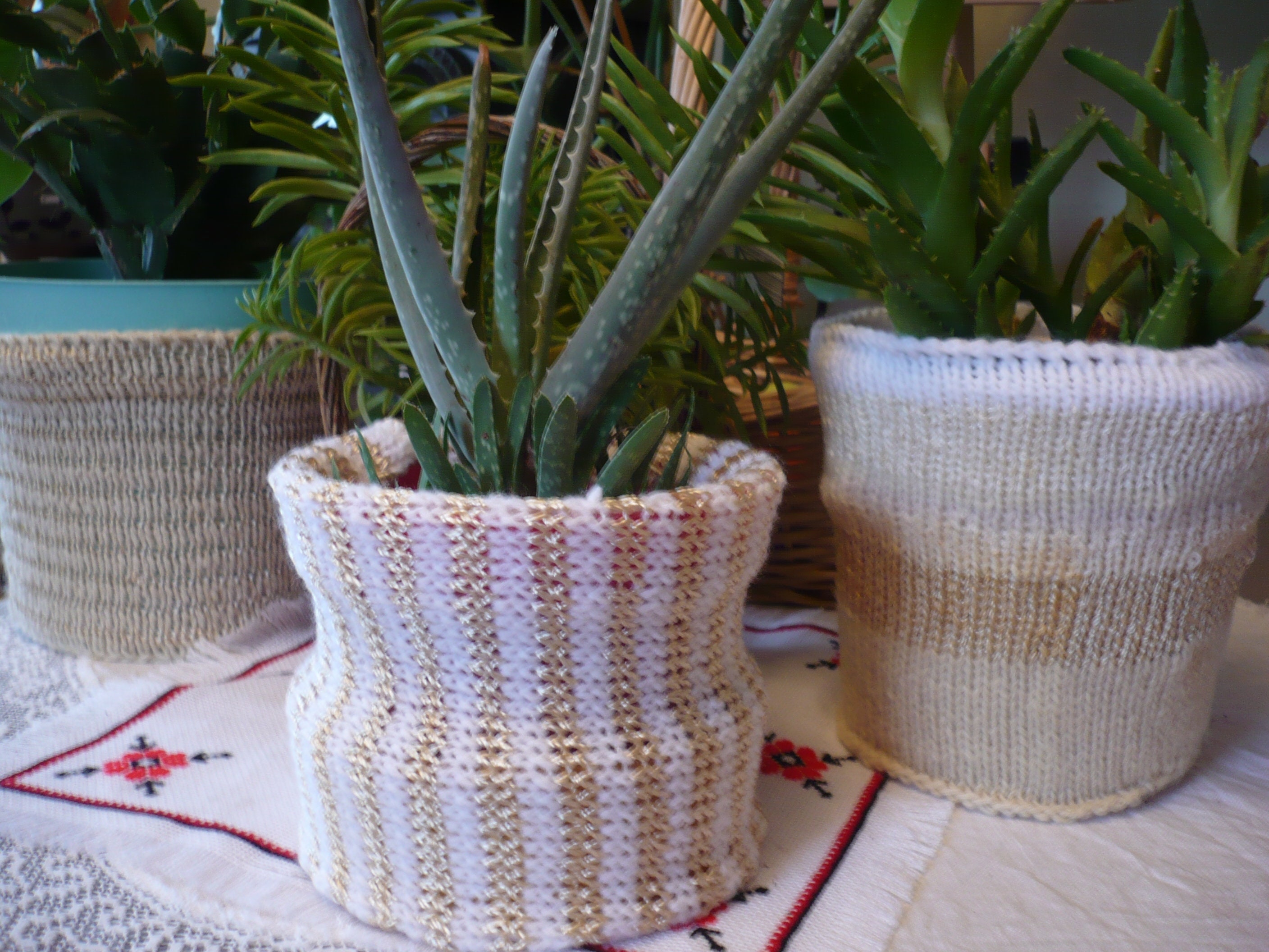 Plant Pot Jar Flower Vase Set of 3 Stripy Covers Cozies Hand Knitted Etsy