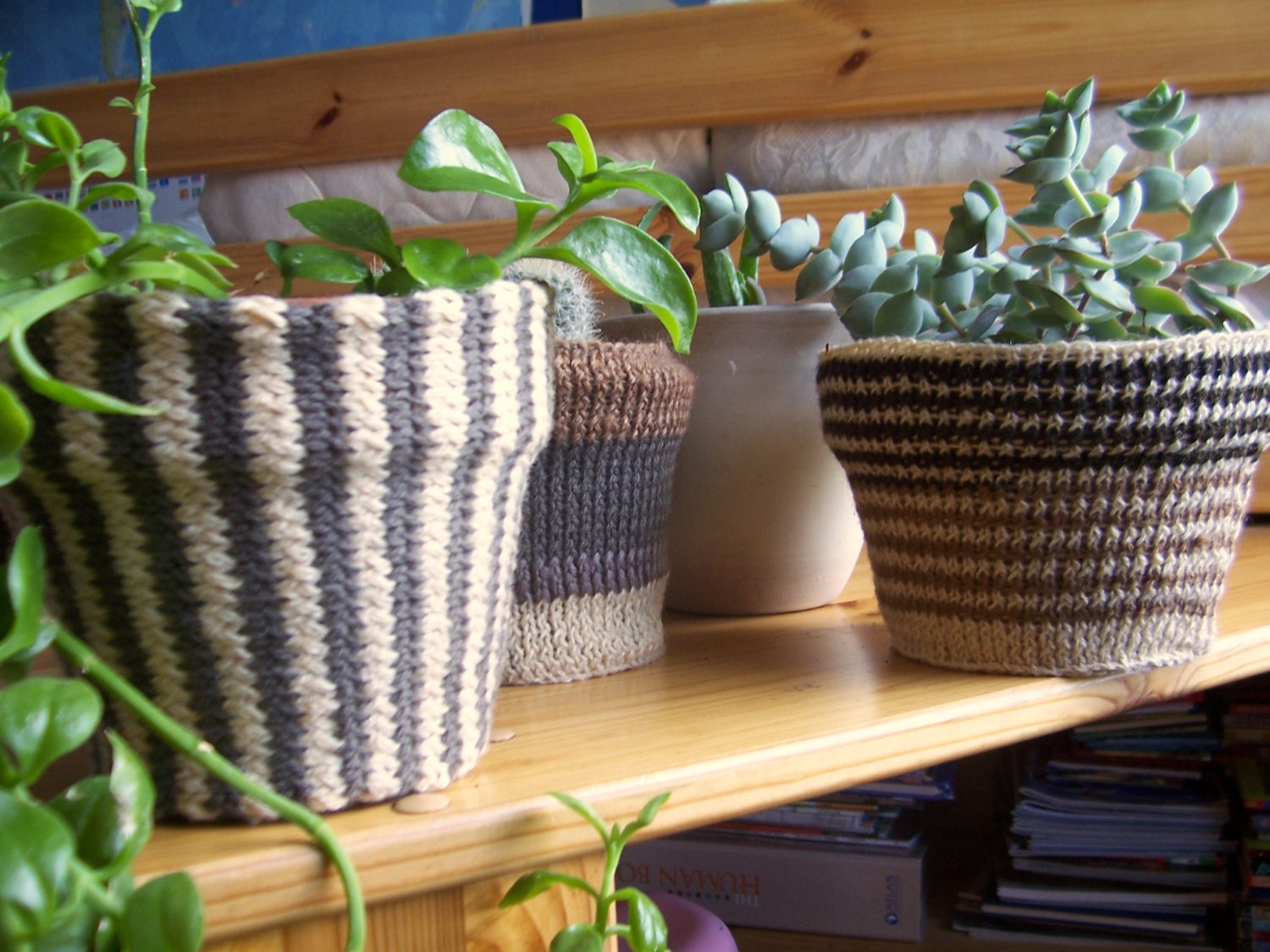 Plant Pot Jar Flower Vase Set of 3 Stripy Covers Cozies Hand Knitted Etsy
