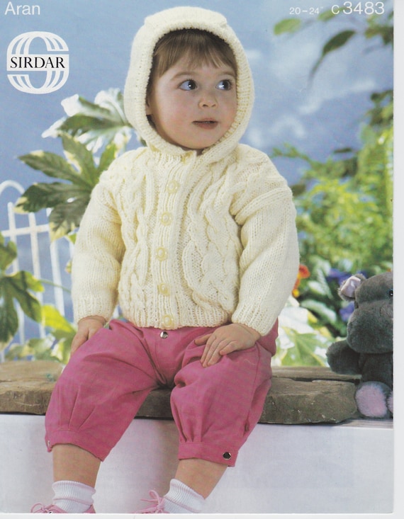 Baby Boy CABLE HOODED CARDIGAN TROUSERS KNITTING PATTERN Aran 14-28in Premature