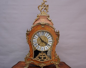 Antique Style Large Fully working 8 Day Movement French Empire Kingwood Marquetry Ormolu Boudoir Table Clock