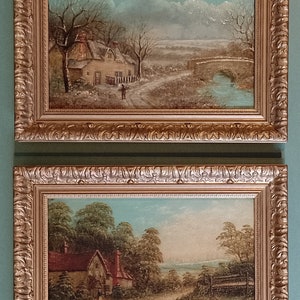 Pair Of Antique Landscape Oil Paintings Signed J H Perks Hereford & Banbury