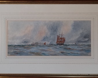 Antique Maritime Signed William Cannon Watercolour Painting Ships Sea Nautical dated 1900 or 1906