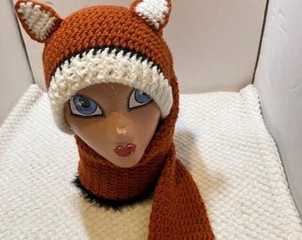 Crochet Fox Hat/Scarf Combo