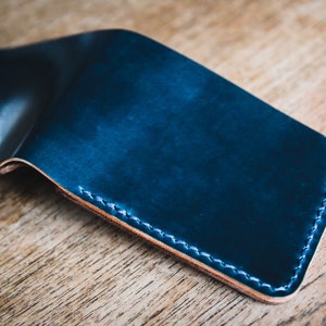 Horween Shell Cordovan Traditional Leather Bifold Wallet (Intense Blue)