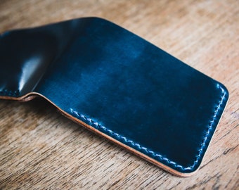 Horween Shell Cordovan Traditional Leather Bifold Wallet (Intense Blue)