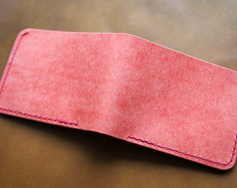 Traditional Leather Bifold Wallet - Badalassi Carlo Pink Pueblo  and Horween Black Chromexcel