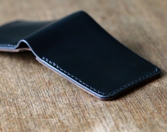 Cartera plegable de cuero tradicional (Black Horween Chromexcel)