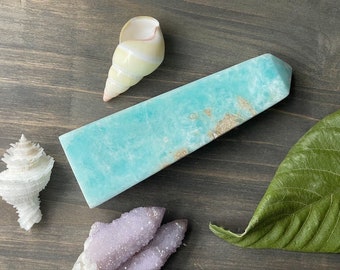 Caribbean Calcite Tower: Blue Aragonite Crystal Obelisk, Beach Decor