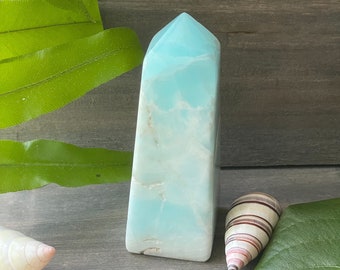 Caribbean Calcite Tower: Aqua Blue Calming Crystal Obelisk