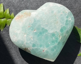 Caribbean Calcite Heart: Aqua Green Crystal, Meditation Stone