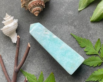 Caribbean Calcite Tower: Blue Aragonite Crystal Obelisk, Beach Decor