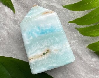 Caribbean Calcite Crystal Tower: Teal Blue Calming Stone