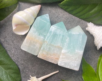 Caribbean Calcite Mini Tower, Imperfect Crystals, Calcite Point, Aqua Seafoam Calcite, Calming Crystal, Rocks and Minerals, Throat Chakra