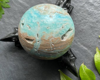 Blue Aragonite Sphere: Calming Crystal Decor (2.55” wide)