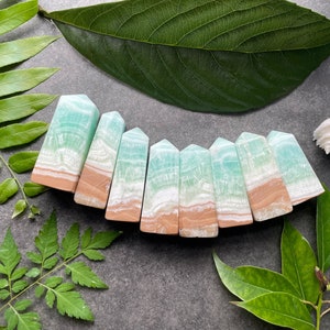 Caribbean Calcite Tower, Blue Green Crystals, Green Caribbean Calcite, Calcite Aragonite Tower, Rocks and Minerals, Meditation Stones