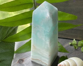 Caribbean Calcite Tower: Aqua Blue Calming Stone, Beach Decor