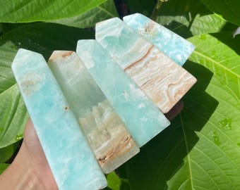 Caribbean Calcite Tower: Seafoam Aqua Aragonite Obelisk