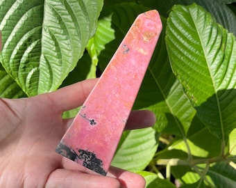 Pink Rhodonite Crystal Tower: Pakistan Obelisk, Home Decor