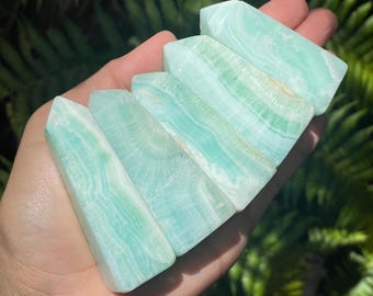Caribbean Calcite Obelisk, Mint Green Aragonite, Ocean Decor