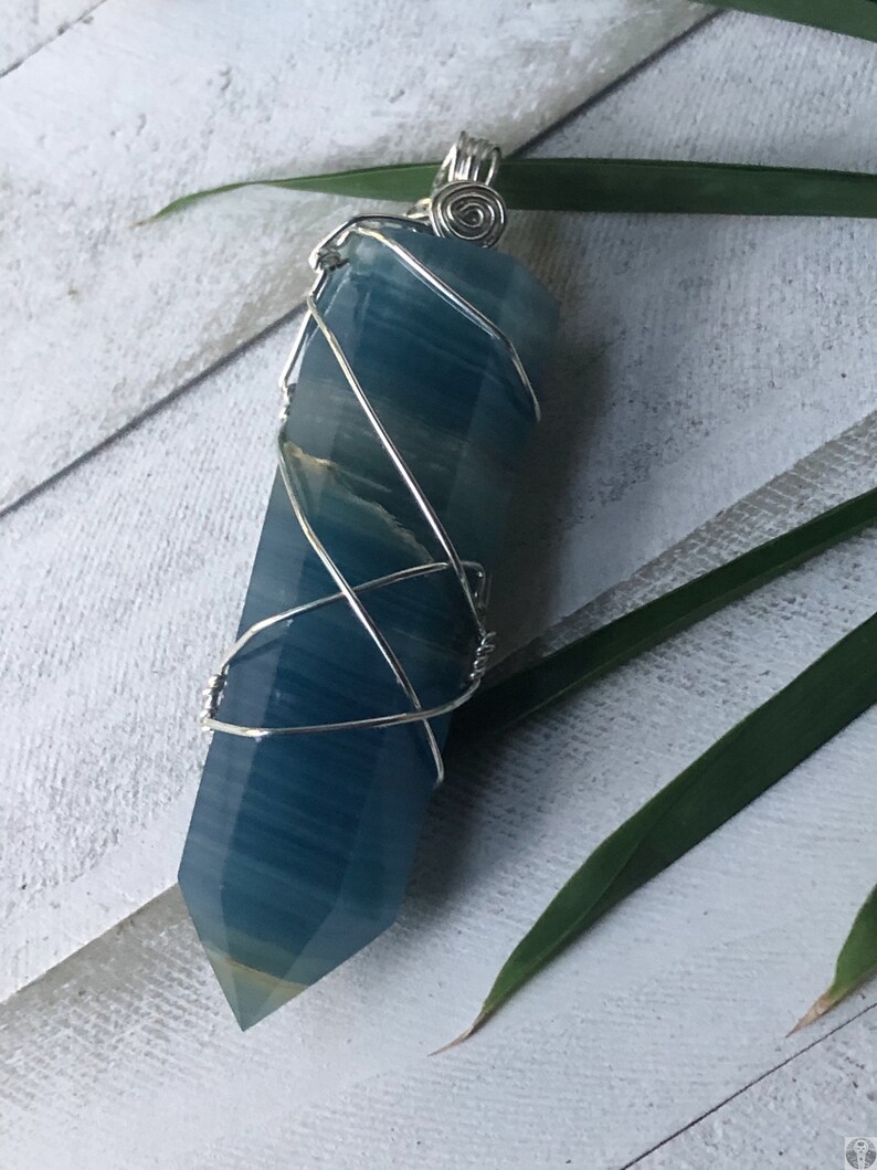 Calcite Necklace Crystal Jewelry Blue Calcite Blue Onyx Necklace Lemurian Aquatine