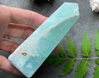 Caribbean Calcite Tower: Aqua Seafoam Crystal Obelisk