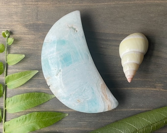 Caribbean Calcite Moon: Blue Aragonite Crystal, Meditation Stone