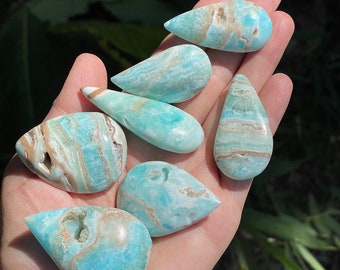 Blue Aragonite Palm Stone, You Choose, Meditation Crystals, Rocks and Minerals, Metaphysical Gift, Drop shape stones