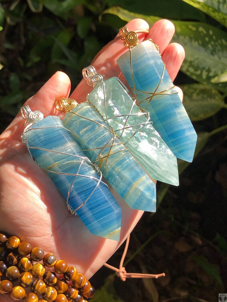 Calcite Necklace Crystal Jewelry Blue Calcite Blue Onyx Necklace Lemurian Aquatine