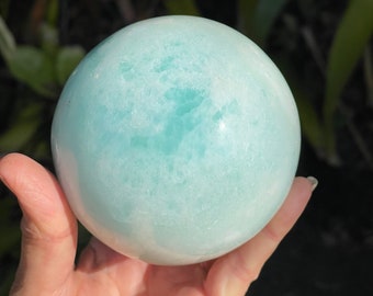 Caribbean Calcite Sphere - Blue Green Crystals - Crystal Healing - Rocks and Minerals - Calming Stones - Beach Home Decor