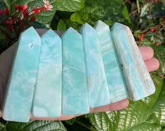 Caribbean Calcite Tower: Aqua Blue Green Crystal Obelisk, Beach Decor