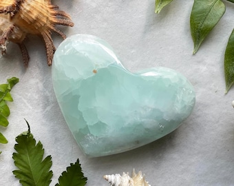 Caribbean Calcite Heart: Aqua Green Crystal Healing Stone