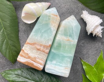 Caribbean Calcite Tower: Aqua Aragonite Obelisk, Calming Stone