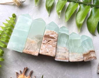 Caribbean Calcite Tower: Seafoam Pastel Crystal Obelisk, Metaphysical Gift