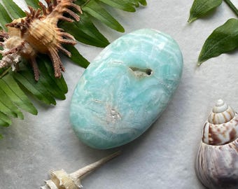 Caribbean Calcite Palm Stone: Green Aragonite, Meditation Crystal