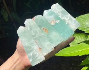 Caribbean Calcite Tower: Seafoam Pastel Crystal Obelisk