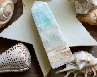 Caribbean Calcite Tower: Aqua Blue Aragonite Obelisk, Rocks and Minerals