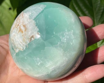 Caribbean Calcite Sphere: Seafoam Green Crystal, Healing Stone (2.6" 16oz)