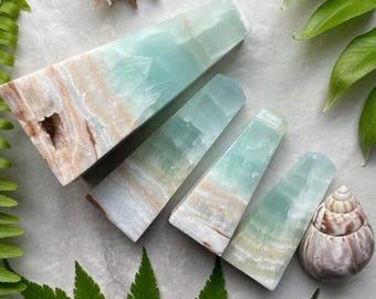 Caribbean Calcite Tower: Seafoam Aqua Obelisk, Beach Decor