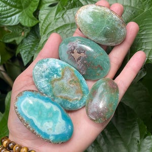 Smithsonite Aragonite Palm Stone, Blue Green Crystal, Meditation Stone