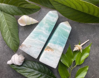 Caribbean Calcite Tower: Aqua Blue Calming Crystal Obelisk