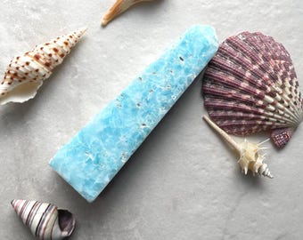 Caribbean Calcite Tower: Blue Aragonite Crystal Obelisk, Beach Decor