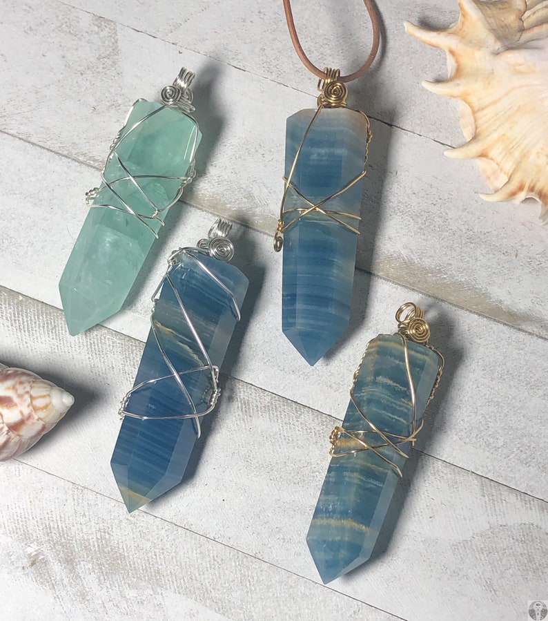 Calcite Necklace Crystal Jewelry Blue Calcite Blue Onyx Necklace Lemurian Aquatine