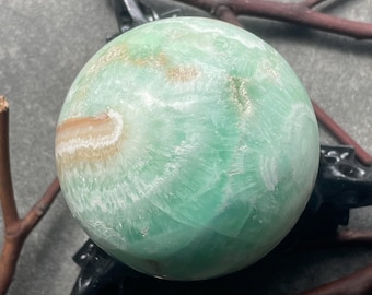 Caribbean Calcite Sphere: Seafoam Green Crystal Healing Stone (2.7" Wide)