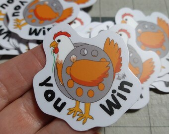 You Win Bobbin Chicken Sticker - Sewing Lover Gift